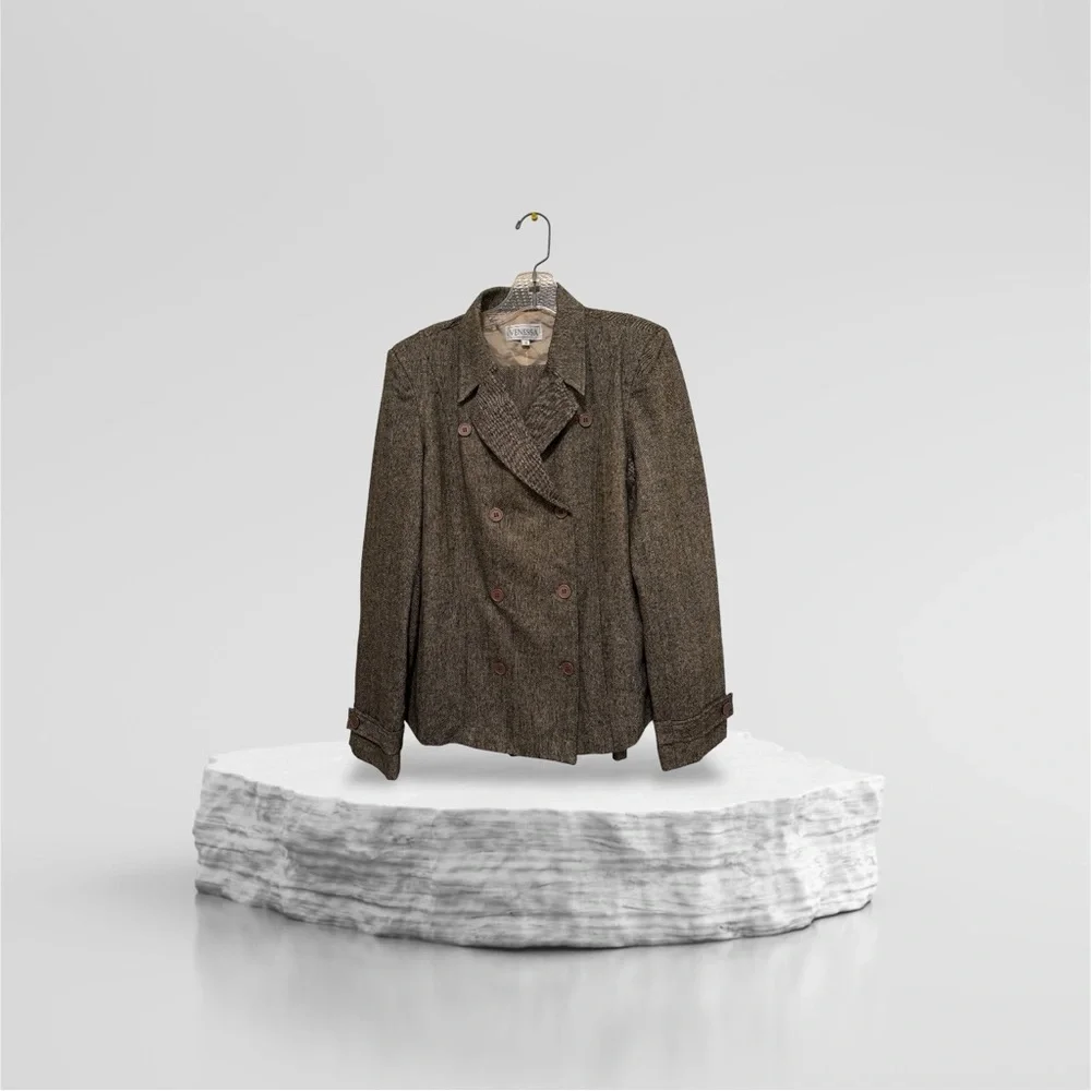 Venessa Tweed Long Sleeve Double Breasted Pantsuit Women's Size M Black/Tan - Picture 15 of 15
